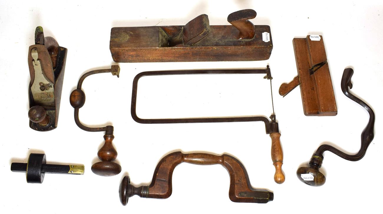 Lot 3089 - Various Woodworking Tools including wooden brace stamped 'J Wooden', two metal braces, gauge scribe