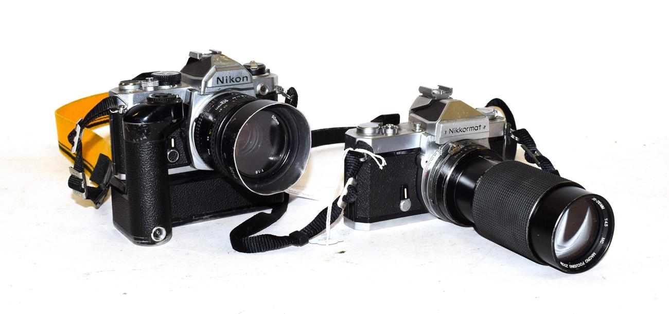 Lot 3097 - Nikon Two Cameras (i) Nikkormat FT no.4634686 with Vivitar f4.5 70-210mm lens (ii) FM...