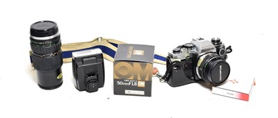Lot 3098 - Olympus OM10 Camera with Zuiko Auto-S f1.8 50mm lens (in leather case) Zuiko Auto-Zoom f4...