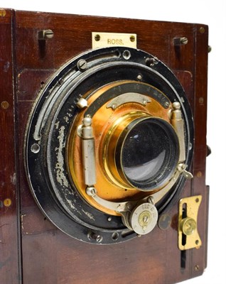 Lot 3100 - Ross Plate Camera 5x4'', mahogany body with brass fittings, Bausch & Lomb shutter 'Pat Jan 6...