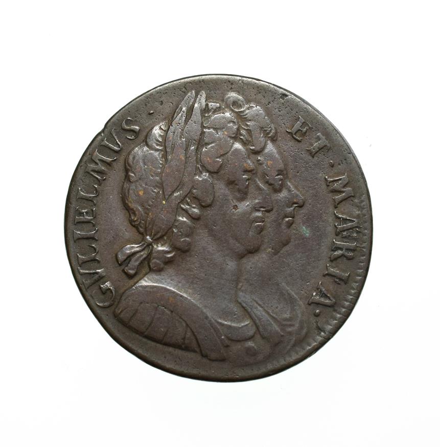 Lot 4012 - William and Mary, 1694 Halfpenny. Obv: Conjoined busts of William III and Mary right. Rev:...