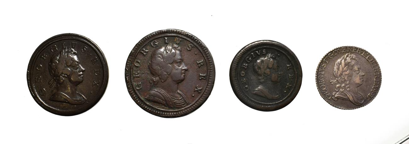 Lot 4018 - George I, A Collection of 4 x Coins consisting of: 1723 sixpence. Obv: Laureate and draped bust...