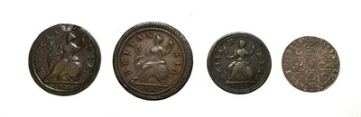 Lot 4018 - George I, A Collection of 4 x Coins consisting of: 1723 sixpence. Obv: Laureate and draped bust...