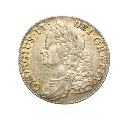 Lot 4020 - George II, 1743 Shilling. Obv: Laureate and draped bust of George II left. Rev: Cruciform...