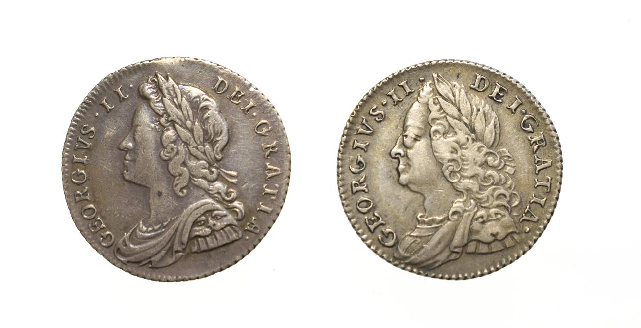 Lot 4022 - George II, 2 x Silver Sixpences consisting of: 1728 sixpence. Obv: Young laureate and draped...
