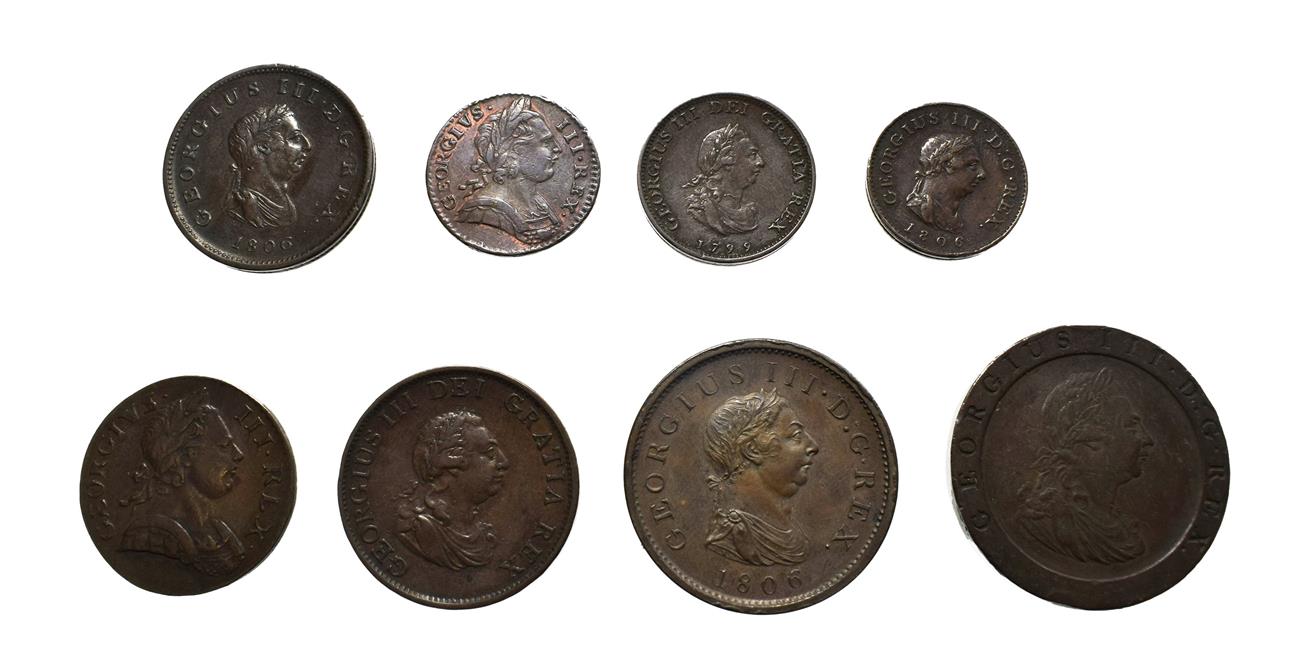 Lot 4025 - George III, A Collection of 8 x Copper Coins consisting of: 1797 ''cartwheel'' penny. Soho...