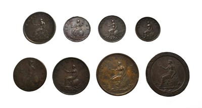 Lot 4025 - George III, A Collection of 8 x Copper Coins consisting of: 1797 ''cartwheel'' penny. Soho...