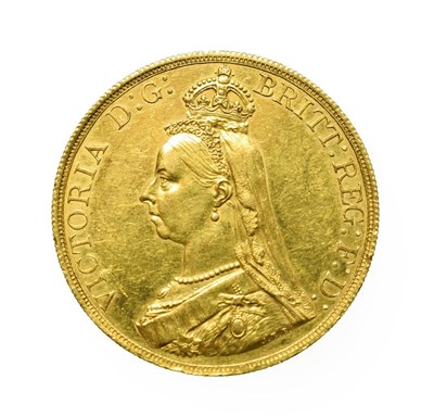 Lot 4033 - Victoria, 1887 Five Pounds. Obv: Jubilee head of Victoria left, J.E.B. on truncation for...