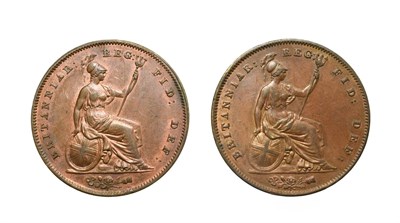 Lot 4038 - Victoria, 2 x Young Head Pennies, 1846, 1847. Obvs: Young head left, W.W. on truncation, dates...