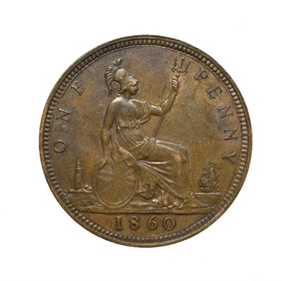 Lot 4046 - Victoria, 1860 Penny. ''Bun head'' type. Obv: 1, Laureate and draped bust left, hair tied in a bun