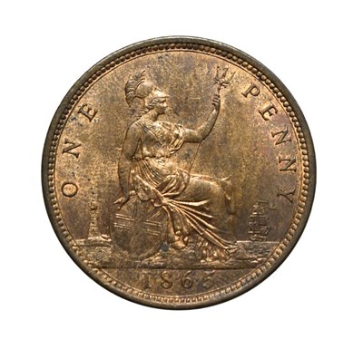 Lot 4049 - Victoria, 1865 Penny. ''Bun head'' type. Obv: 6, Laureate and draped bust left, hair tied in a bun.