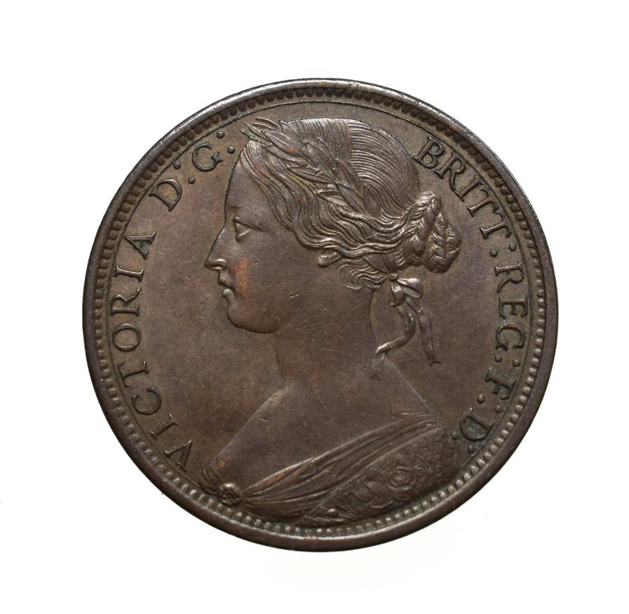 Lot 4051 - Victoria, 1867 Penny. ''Bun head'' type. Obv: 6, Laureate and draped bust left, hair tied in a bun.