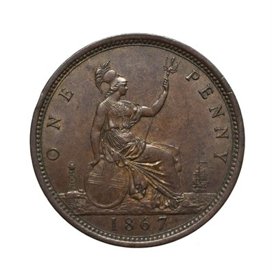 Lot 4051 - Victoria, 1867 Penny. ''Bun head'' type. Obv: 6, Laureate and draped bust left, hair tied in a bun.