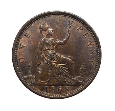 Lot 4052 - Victoria, 1868 Penny. ''Bun head'' type. Obv: 6, Laureate and draped bust left, hair tied in a bun.