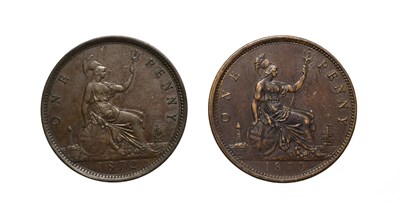 Lot 4054 - Victoria, 2 x Pennies, 1870, 1872. ''Bun head'' type. Obv: 6, Laureate and draped bust left,...
