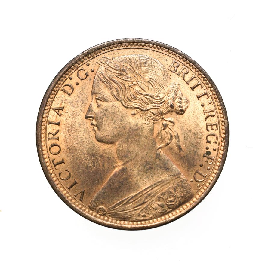 Lot 4055 - Victoria, 1873 Penny. ''Bun head'' type. Obv: 6, Laureate and draped bust left, hair tied in a bun.