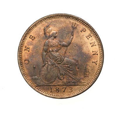 Lot 4055 - Victoria, 1873 Penny. ''Bun head'' type. Obv: 6, Laureate and draped bust left, hair tied in a bun.