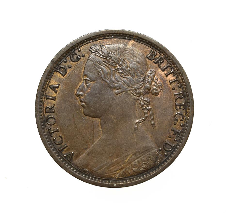Lot 4057 - Victoria, 1874 Penny. ''Bun head'' type. Obv:7, laureate and draped bust left, hair tied in a...