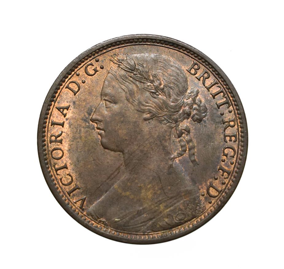Lot 4058 - Victoria, 1875 Penny. ''Bun head'' type. Obv:8, laureate and draped bust left, hair tied in a...