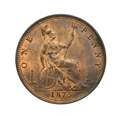 Lot 4058 - Victoria, 1875 Penny. ''Bun head'' type. Obv:8, laureate and draped bust left, hair tied in a...