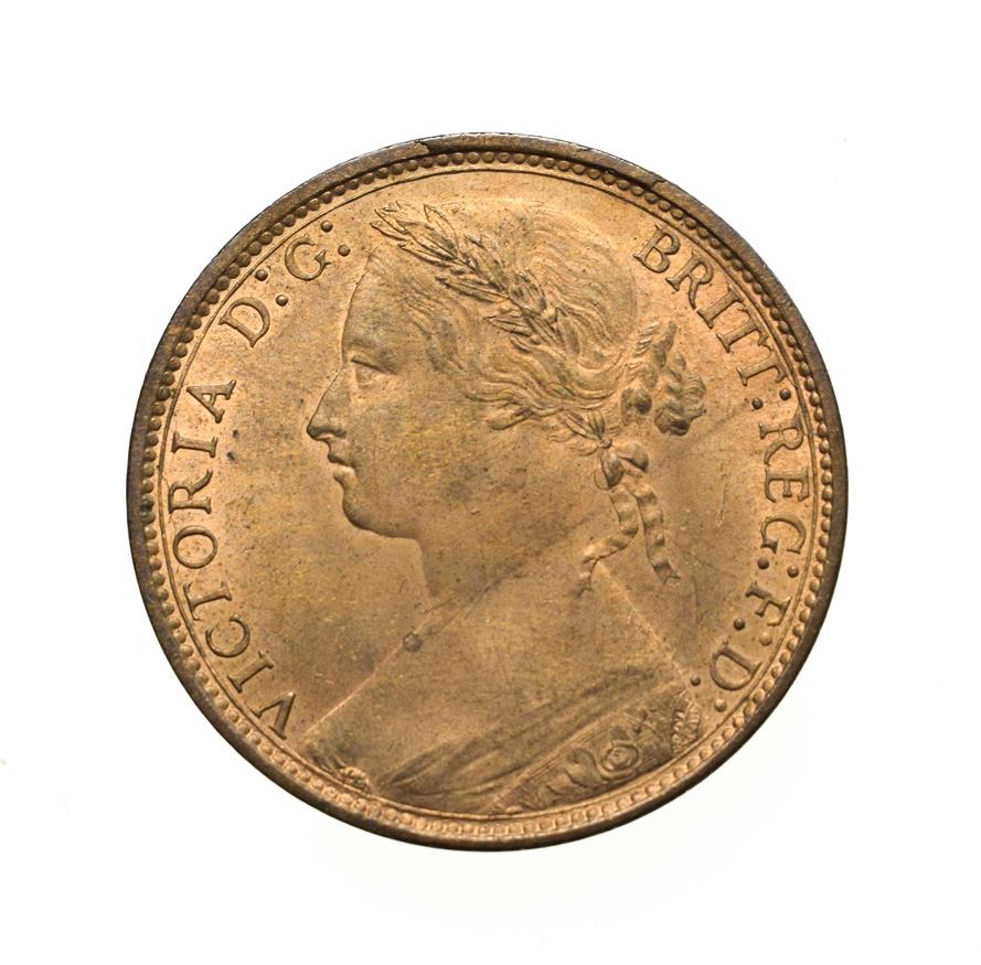 Lot 4059 - Victoria, 1876 H Penny. Heaton mint, Birmingham, ''bun head'' type. Obv:8, laureate and draped bust