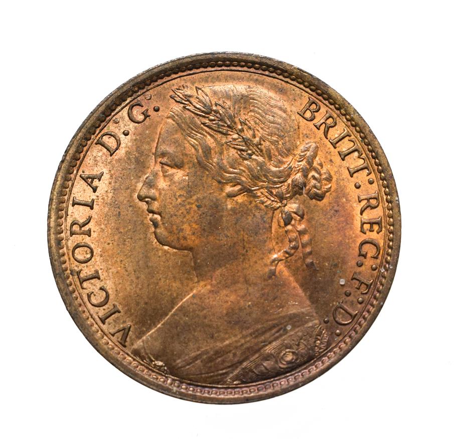 Lot 4060 - Victoria, 1877 Penny. ''Bun head'' type. Obv:8, laureate and draped bust left, hair tied in a...