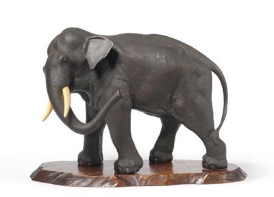 Lot 227 - A Japanese Bronze Model of an Elephant, Meiji period (1868-1912), naturalistically modelled...