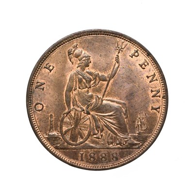Lot 4065 - Victoria, 1888 Penny. ''Bun head'' type. Obv:12, laureate and draped bust left, hair tied in a bun.
