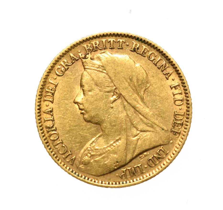 Lot 4067 - Victoria, 1900 Perth Mint Half-Sovereign. Obv: Old, veiled head of Victoria left, T.B. below...