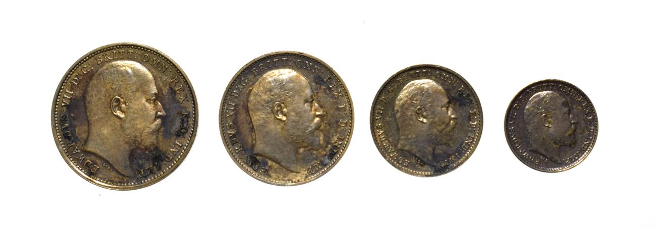Lot 4069 - Edward VII, 1906 4-Coin Maundy Set comprised of: groat, threepence, twopence and penny. Obvs:...