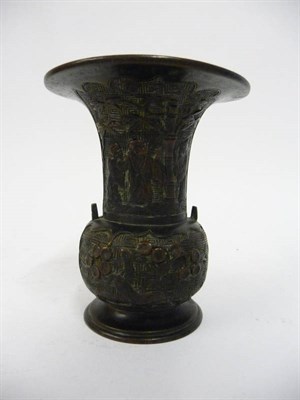 Lot 229 - A Japanese Bronze Vase, Meiji period (1868-1912), the compressed cushion body with trumpet...