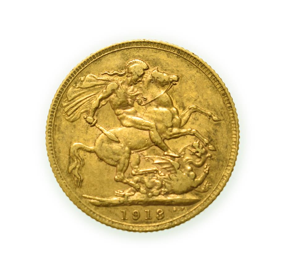Lot 4095 - George V, 1913 Sovereign. Obv: Bare head of George V left, B.M. on truncation for engraver...
