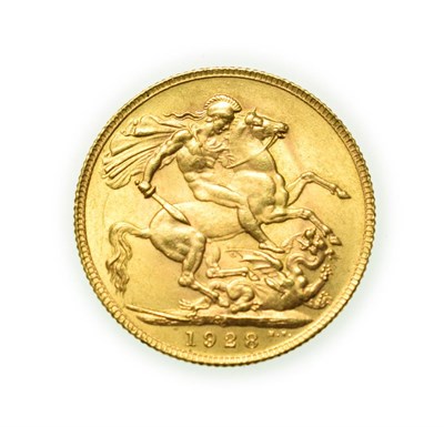 Lot 4102 - George V, 1928 South Africa Mint Sovereign. Obv: Bare head of George V left, B.M. on truncation for