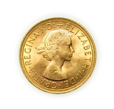 Lot 4104 - Elizabeth II, 1957 Sovereign. First portrait of Elizabeth II right, by engraver Mary Gillick....
