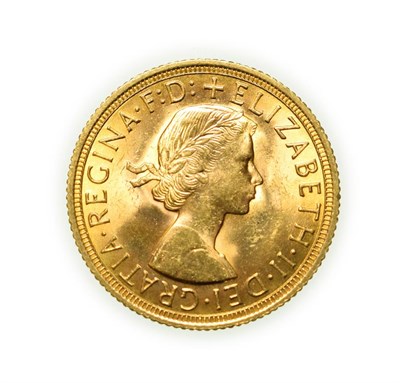 Lot 4107 - Elizabeth II, 1962 Sovereign. First portrait of Elizabeth II right, by engraver Mary Gillick....