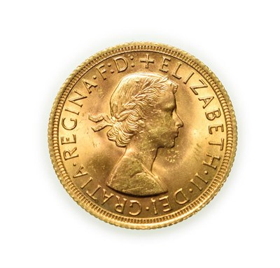 Lot 4110 - Elizabeth II, 1965 Sovereign. First portrait of Elizabeth II right, by engraver Mary Gillick....