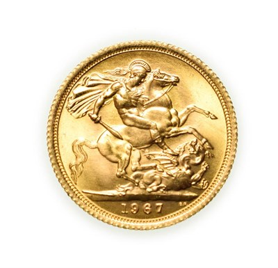 Lot 4112 - Elizabeth II, 1967 Sovereign. First portrait of Elizabeth II right, by engraver Mary Gillick....