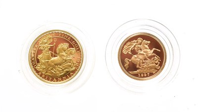 Lot 4129 - Elizabeth II, 1997 Gold Proof Two-Coin Set. Comprising a 1997, 'Britannia' proof £25 1/4 oz...
