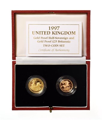Lot 4129 - Elizabeth II, 1997 Gold Proof Two-Coin Set. Comprising a 1997, 'Britannia' proof £25 1/4 oz...