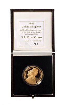 Lot 4130 - Elizabeth II, 1997 Gold Proof £5. Golden wedding anniversary of Queen Elizabeth II and Prince...
