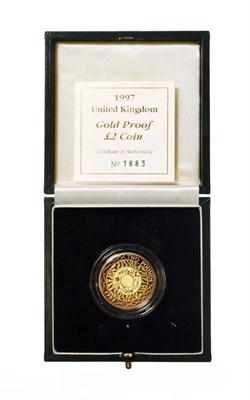 Lot 4131 - Elizabeth II, 1997 Gold Proof Two Pounds. Obv: Third portrait of Elizabeth II right, RDM on...