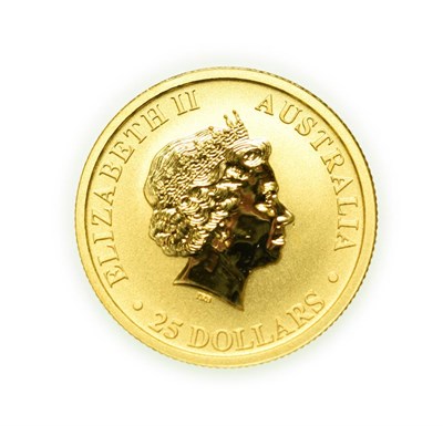 Lot 4174 - Australia, 2016 25 Dollars, 1/4 oz .999 Gold. Obv: Fourth portrait of Elizabeth II right. Rev:...