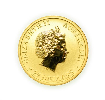 Lot 4175 - Australia, 2017 25 Dollars, 1/4 oz .999 Gold. Obv: Fourth portrait of Elizabeth II right, IRB below