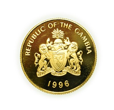 Lot 4180 - The Gambia, 1996 Gold Proof One Hundred and Fifty Dalasis. 7.76g .583 gold. Obv: Coat of arms...