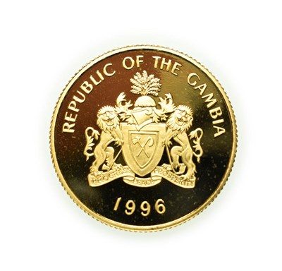 Lot 4181 - The Gambia, 1996 Gold Proof One Hundred and Fifty Dalasis. 7.76g .583 gold. Obv: Coat of arms...