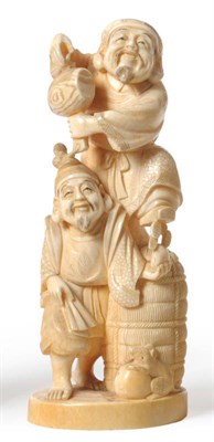 Lot 239 - A Japanese One Piece Carved Elephant Ivory Group of Daikoku and Ebisu, late Meiji period...