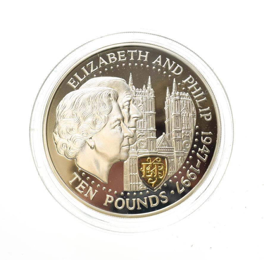 Lot 4191 - Guernsey, 1997 Silver Proof Ten Pounds. 5oz .999 silver. Obv: Third portrait of Elizabeth II right