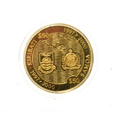 Lot 4196 - Kiribati and Samoa, 1998 Gold Proof 2 x 50 Dollars. 7.75g .999 gold. An intriguing and novel...