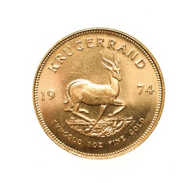 Lot 4201 - South Africa, 1974 Krugerrand. 1 oz. fine gold (.999). Obv: Bust of Paul Kruger left. Rev:...