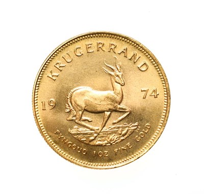 Lot 4202 - South Africa, 1974 Krugerrand. 1 oz. fine gold (.999). Obv: Bust of Paul Kruger left. Rev:...